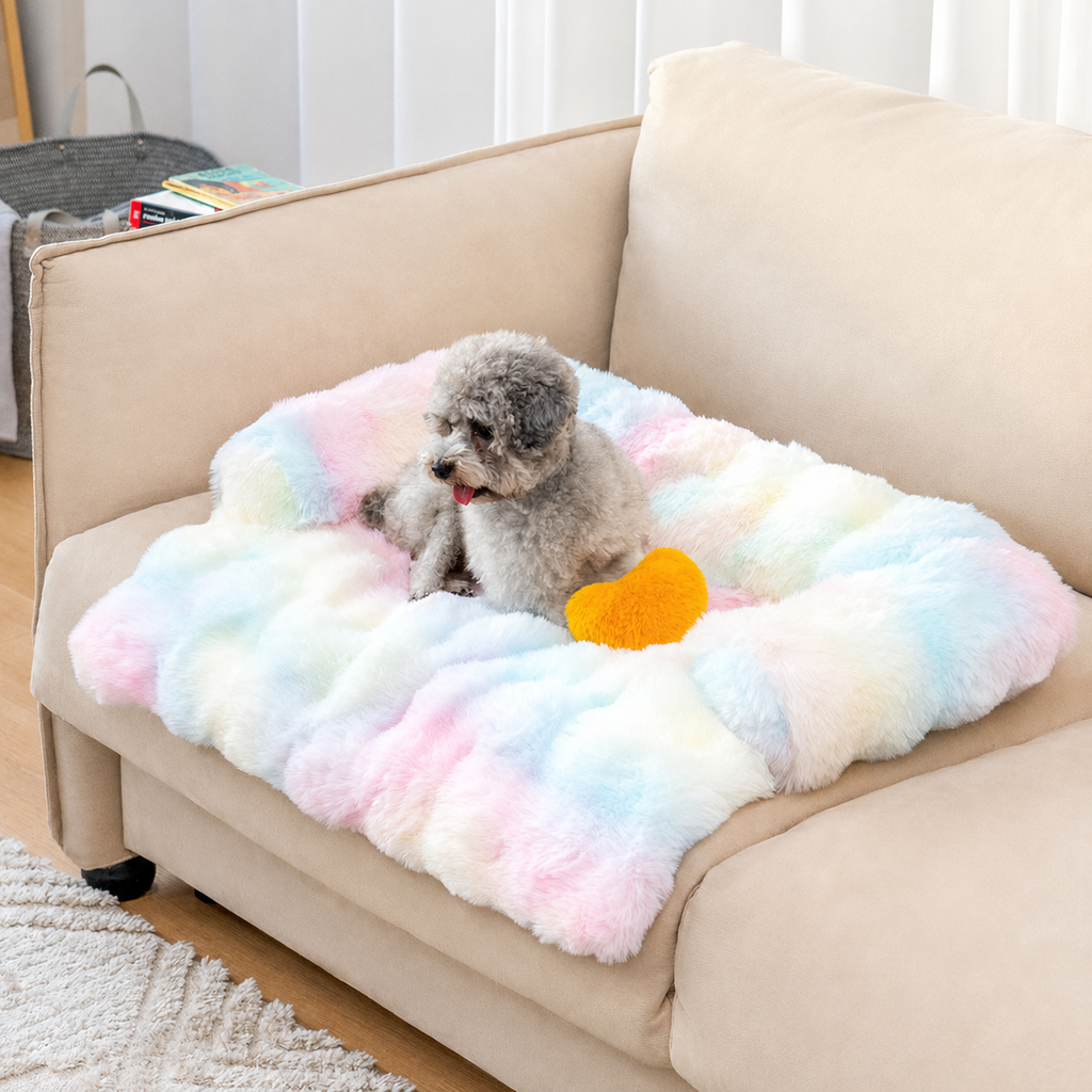 Fluffy Plush Dog Bed Mat with Non-Slip Bottom