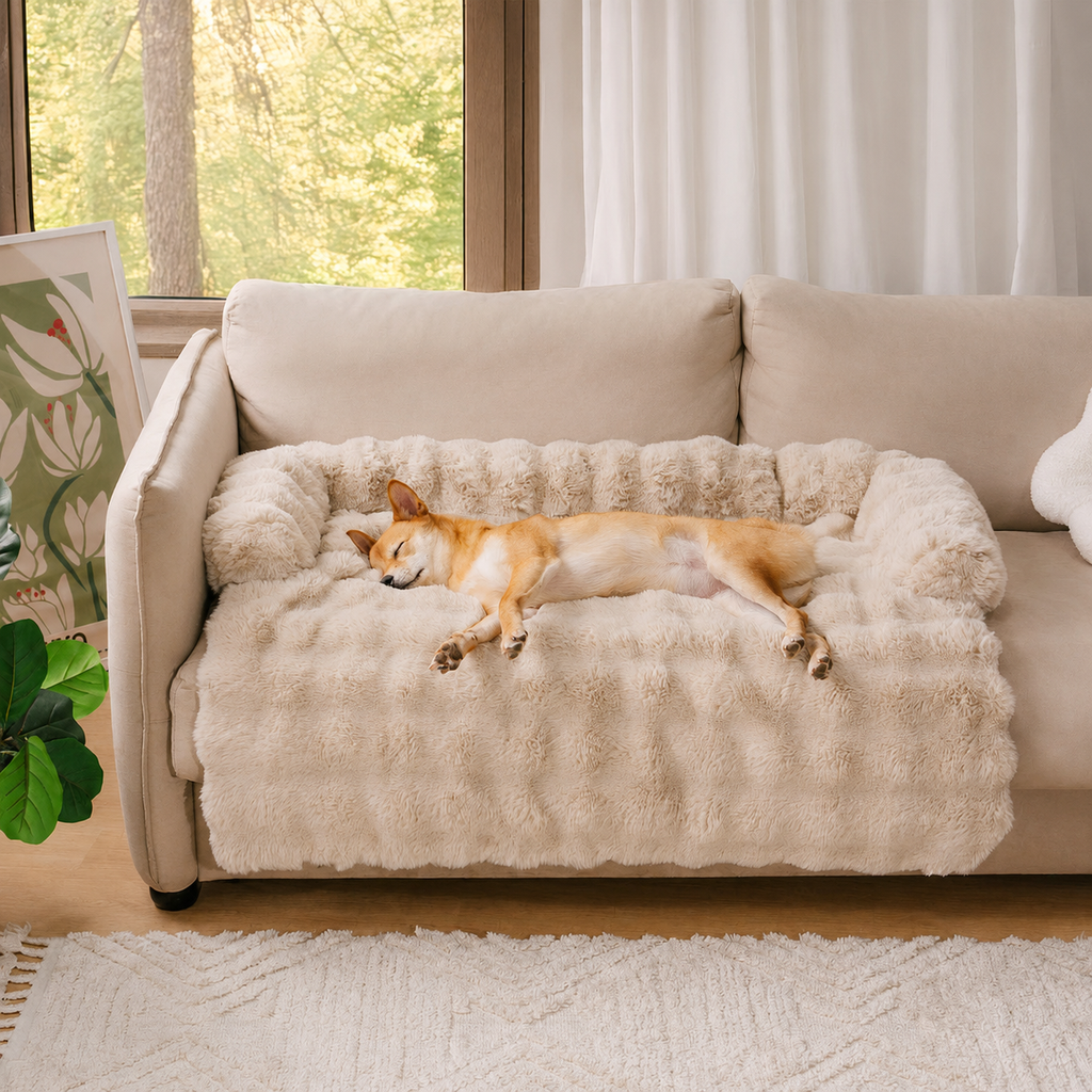 Fluffy Plush Dog Bed Mat with Non-Slip Bottom