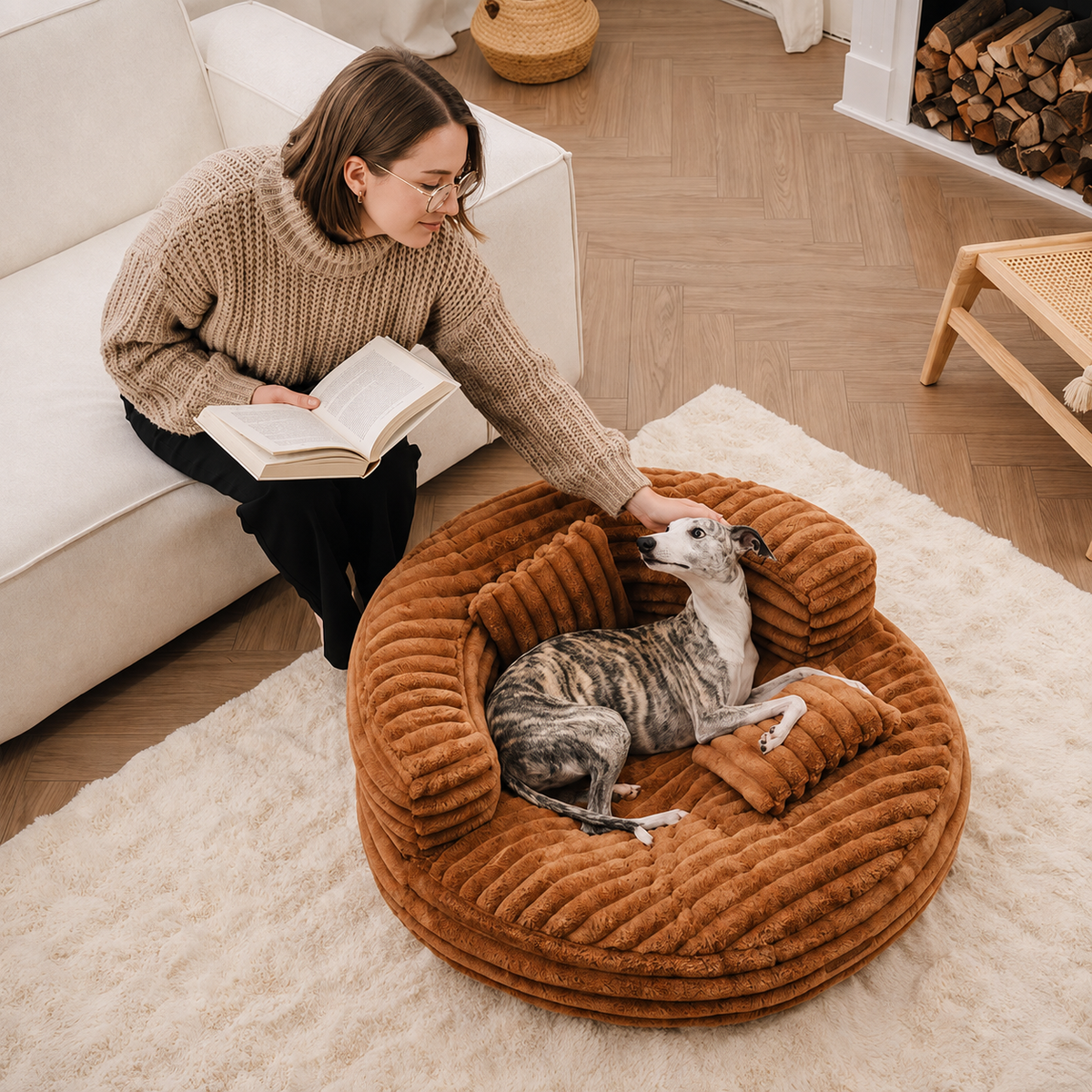 Orthopaedic Dog Bed with Ribbed Plush & Raised Bolsters