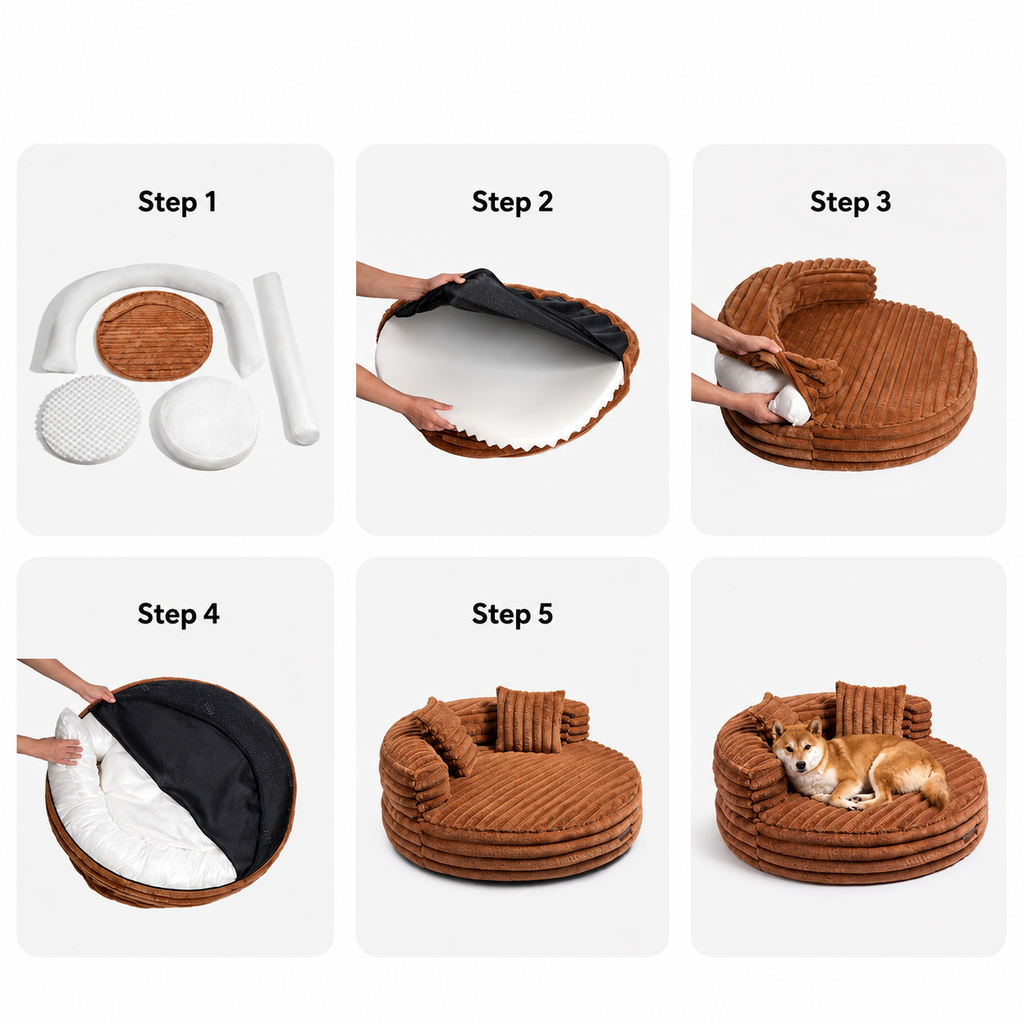 Orthopaedic Dog Bed with Ribbed Plush & Raised Bolsters