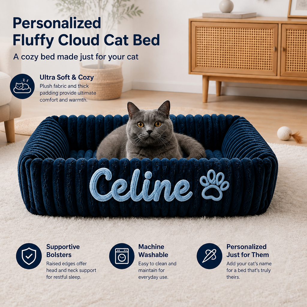 Personalized Fluffy Cloud Cat Bed with Soft Bolsters