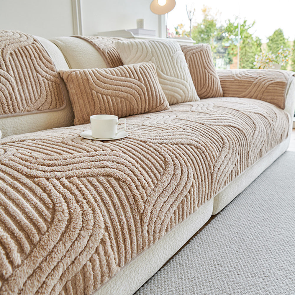 Couch Cover | Plush Material, Geometric Texture, Non-Slip Backing 10