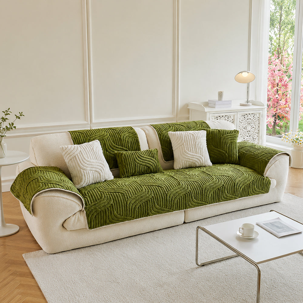 Couch Cover | Plush Material, Geometric Texture, Non-Slip Backing 7