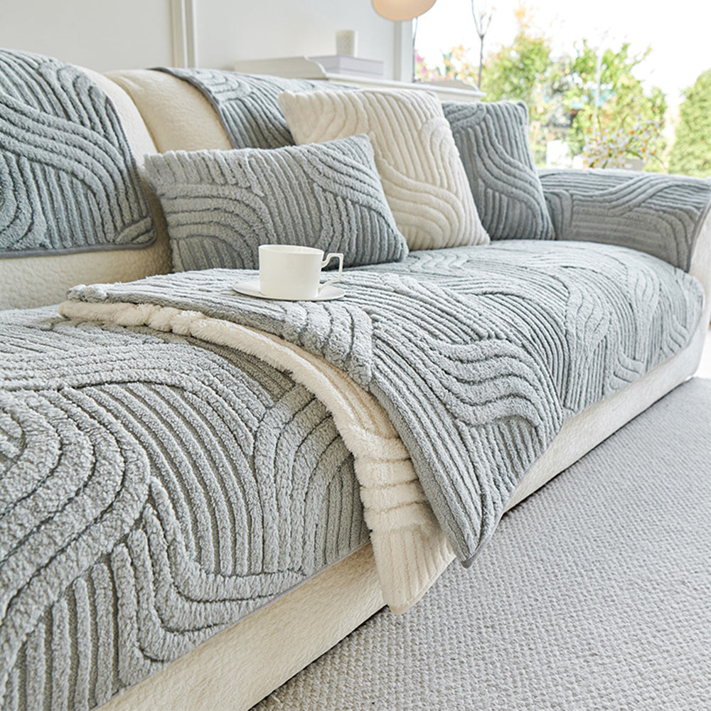 Couch Cover | Plush Material, Geometric Texture, Non-Slip Backing 9