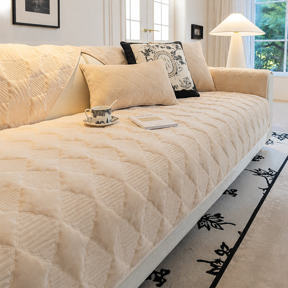 Couch Cover | Plush Velvet, Star-Pattern Quilted Non-Slip 0