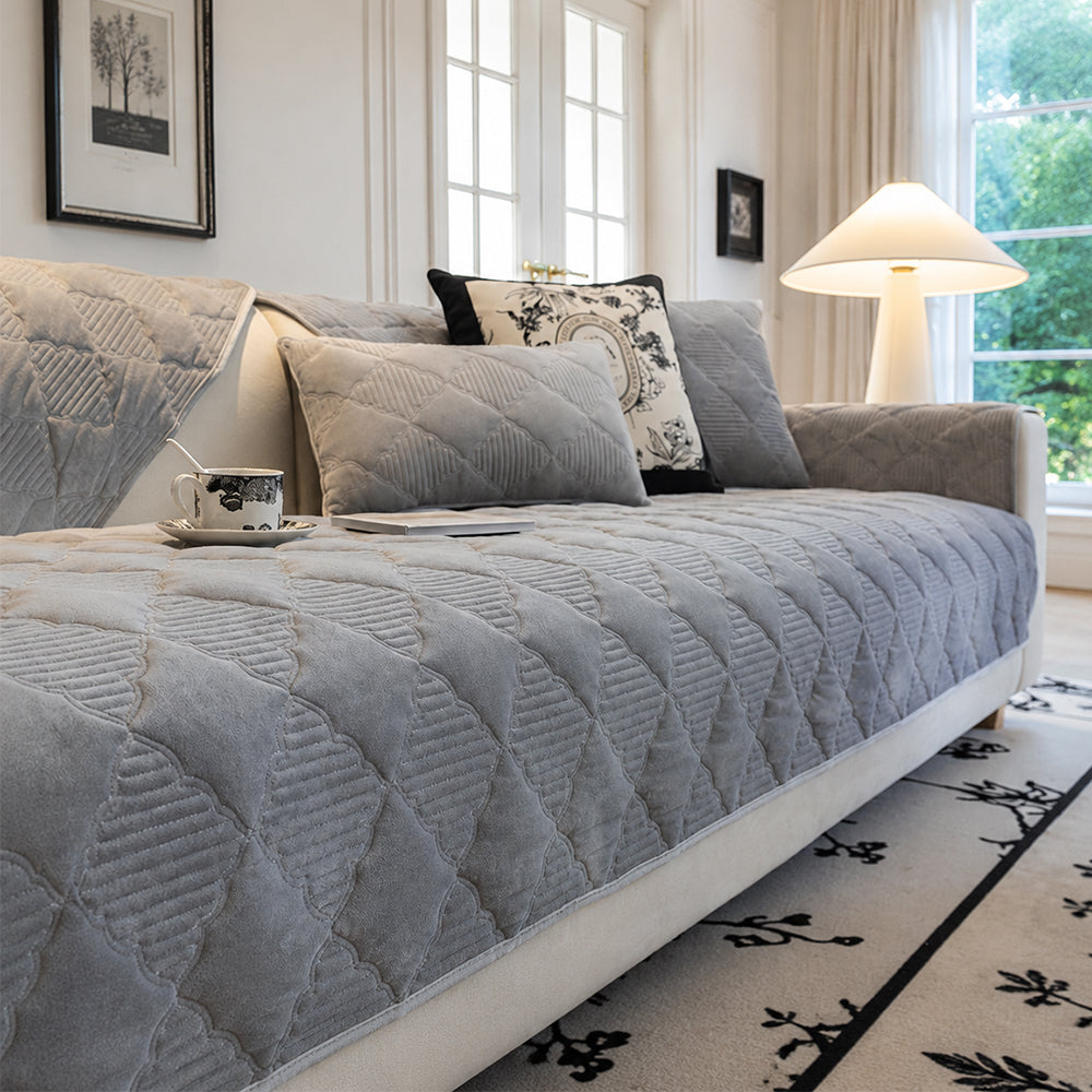 Couch Cover | Plush Velvet, Star-Pattern Quilted Non-Slip 2