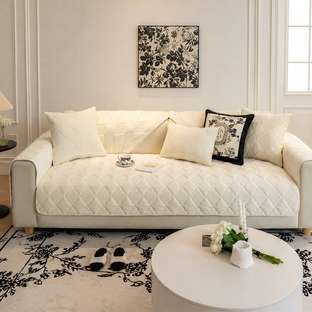 Couch Cover | Plush Velvet, Star-Pattern Quilted Non-Slip 3