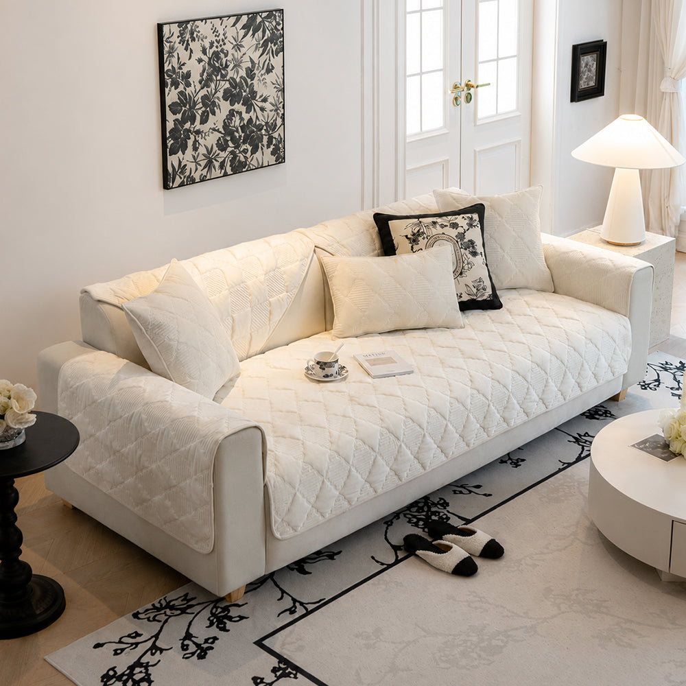 Couch Cover | Plush Velvet, Star-Pattern Quilted Non-Slip 7