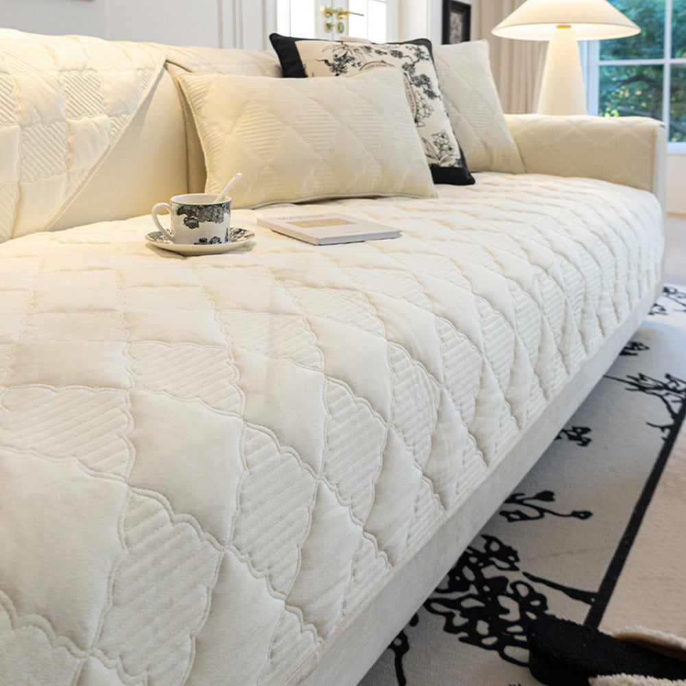 Couch Cover | Plush Velvet, Star-Pattern Quilted Non-Slip 8