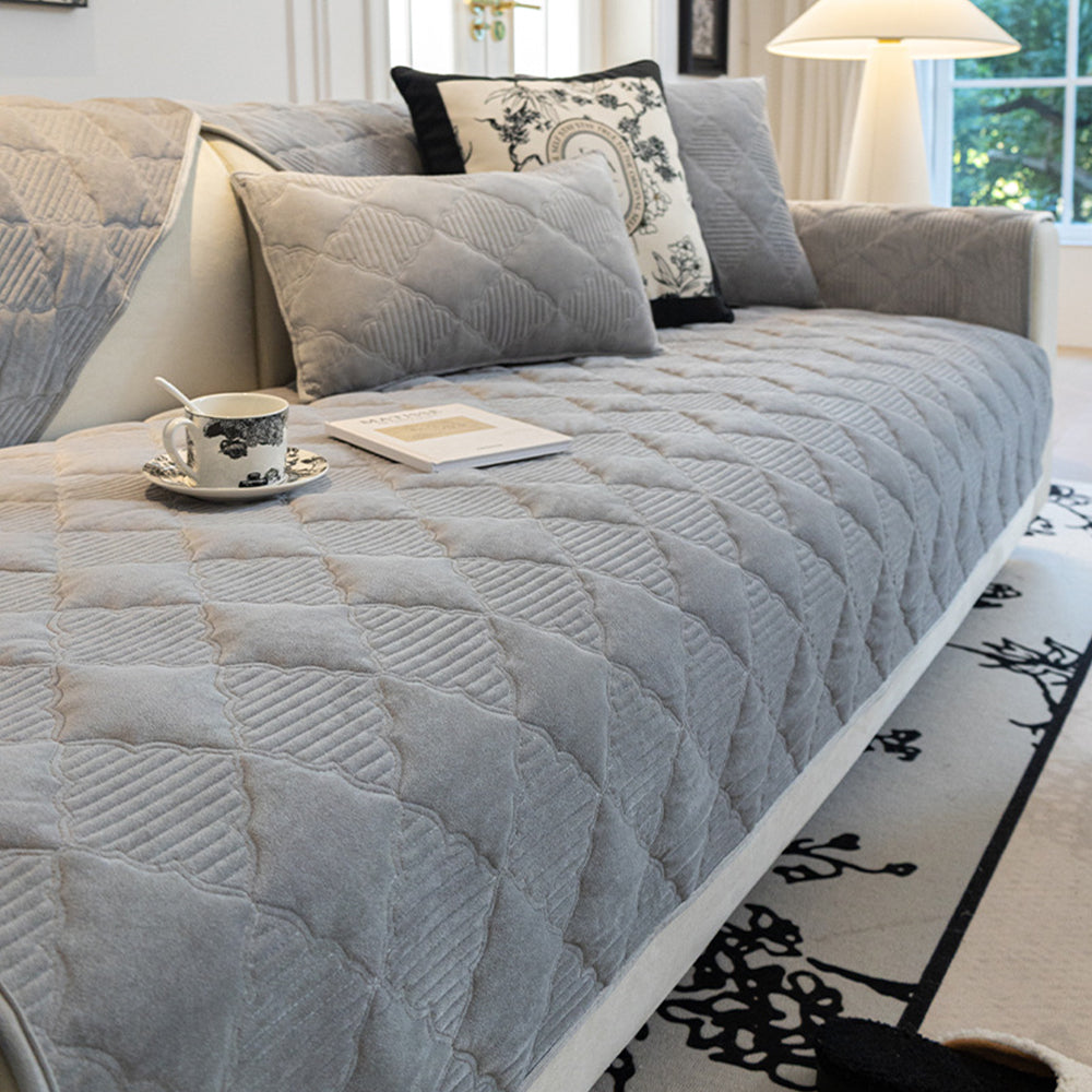 Couch Cover | Plush Velvet, Star-Pattern Quilted Non-Slip 9