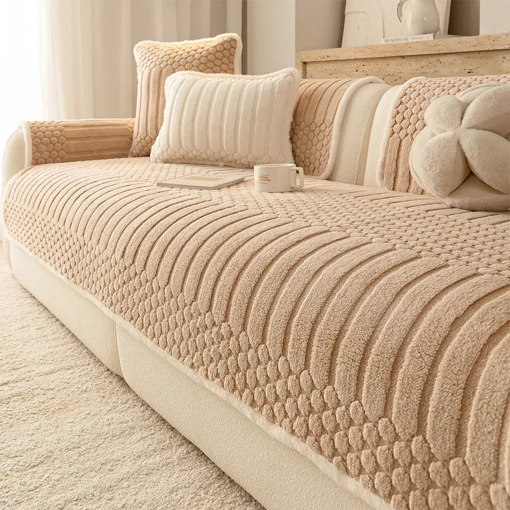 Couch Cover | Striped Ribbed Texture, Bubble-Textured Plush 0
