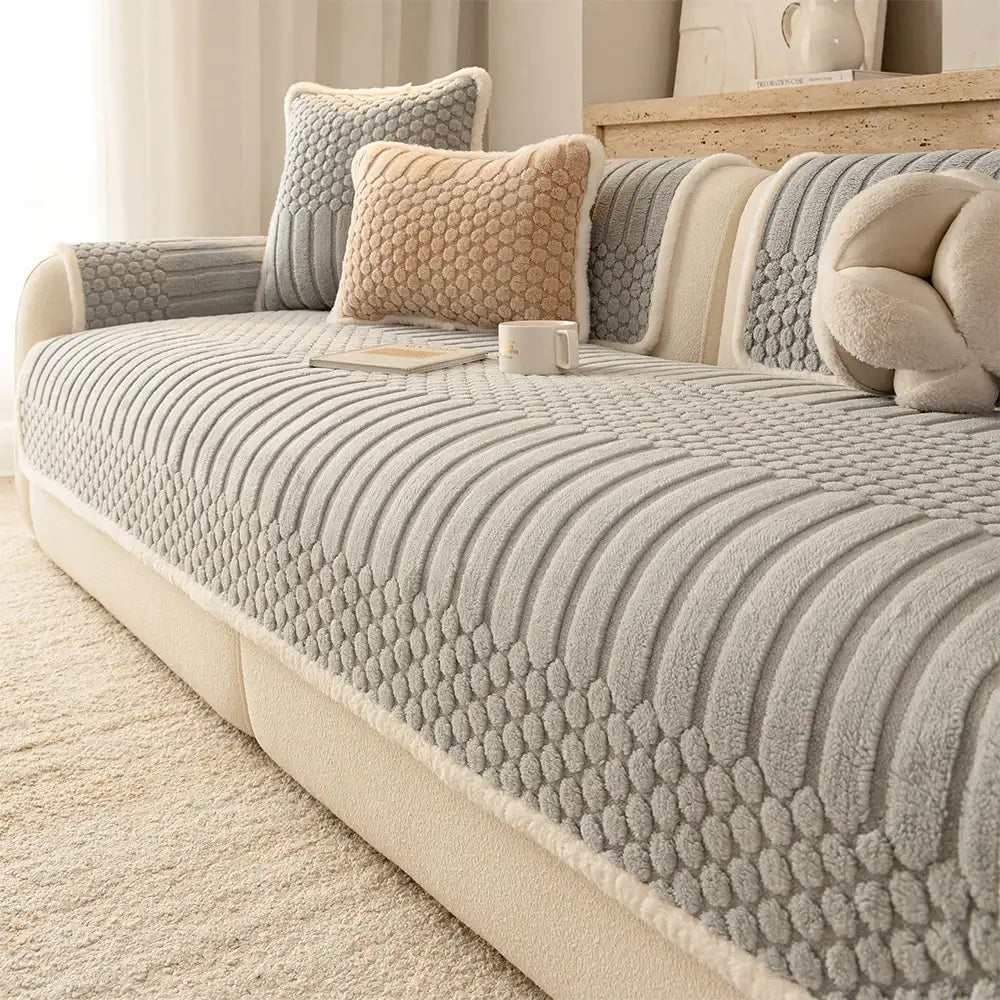 Couch Cover | Striped Ribbed Texture, Bubble-Textured Plush 10