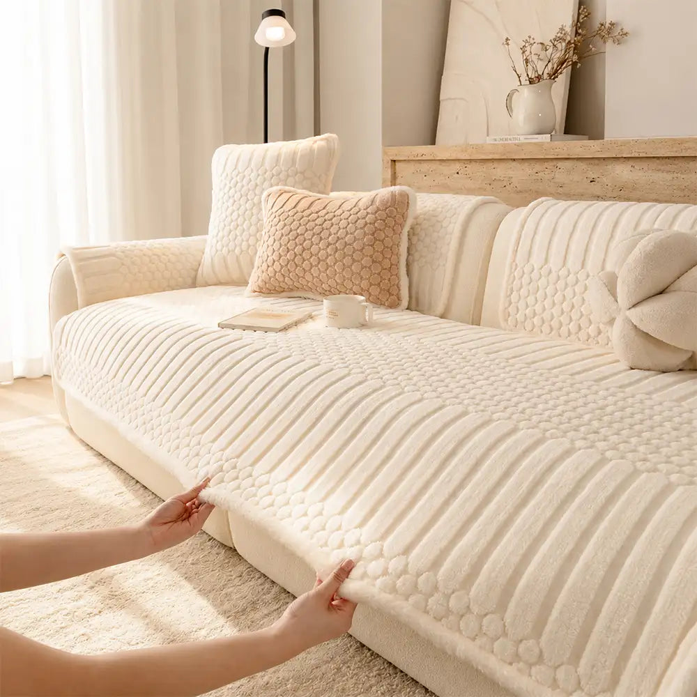 Couch Cover | Striped Ribbed Texture, Bubble-Textured Plush 5