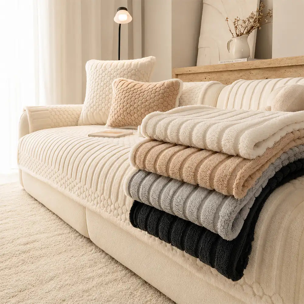 Couch Cover | Striped Ribbed Texture, Bubble-Textured Plush 6