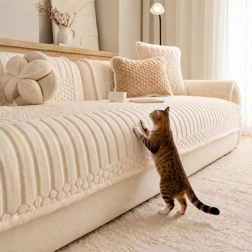 Couch Cover | Striped Ribbed Texture, Bubble-Textured Plush 7