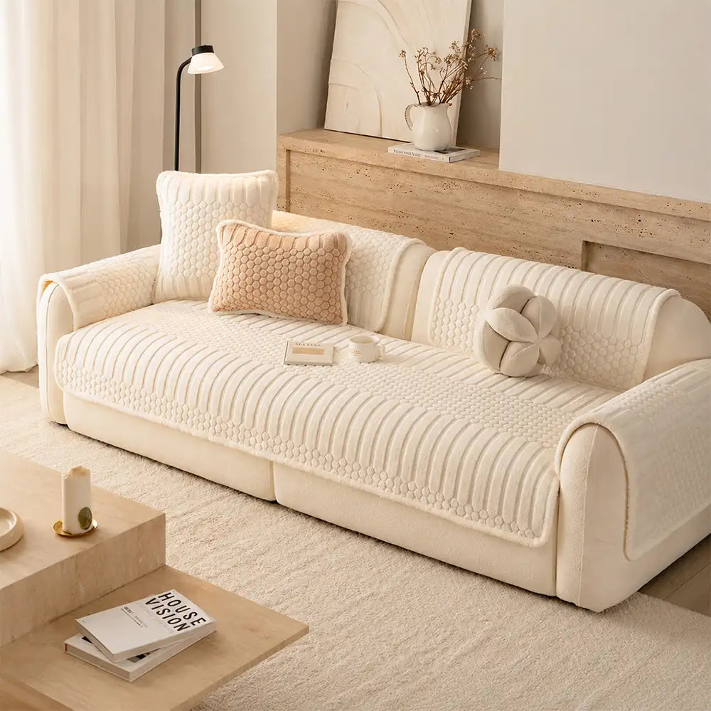 Couch Cover | Striped Ribbed Texture, Bubble-Textured Plush 8