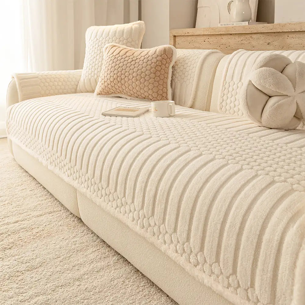 Couch Cover | Striped Ribbed Texture, Bubble-Textured Plush 9