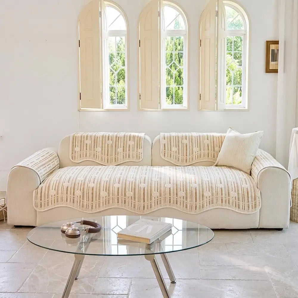 Couch Cover | Textured Striped Chenille, Non-Slip Backing 1