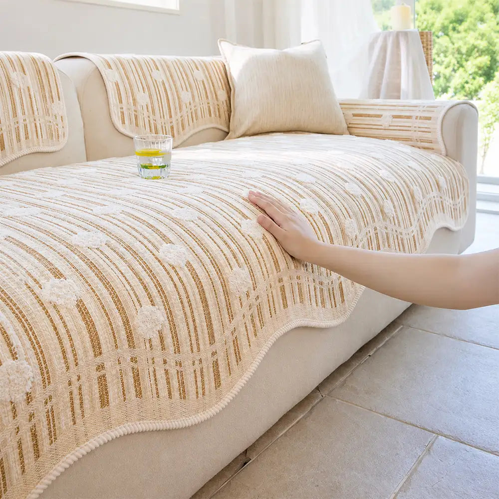 Couch Cover | Textured Striped Chenille, Non-Slip Backing 6