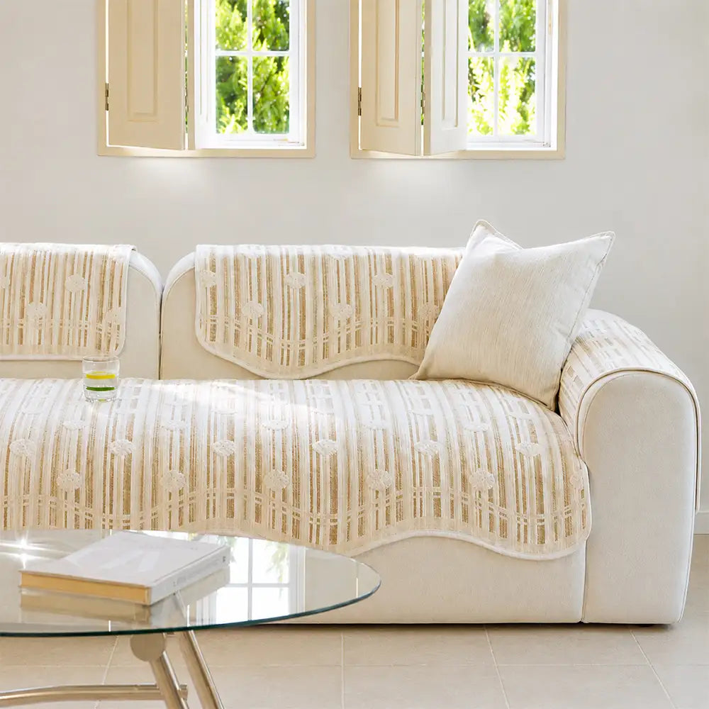 Couch Cover | Textured Striped Chenille, Non-Slip Backing 7