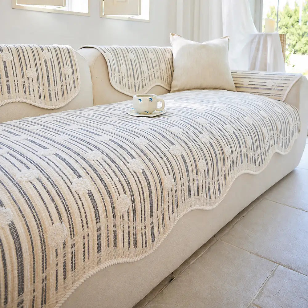 Couch Cover | Textured Striped Chenille, Non-Slip Backing 9