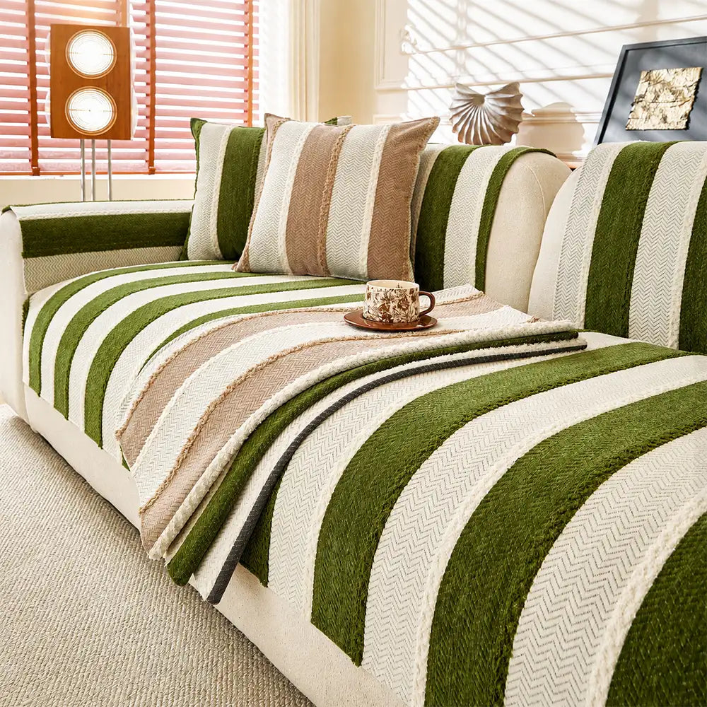 Couch Cover | Vintage Striped Chenille, Non-Slip Backing 2