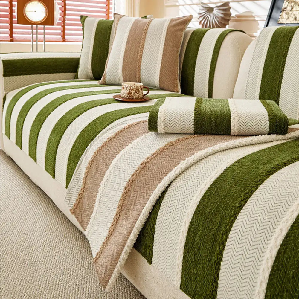 Couch Cover | Vintage Striped Chenille, Non-Slip Backing 6