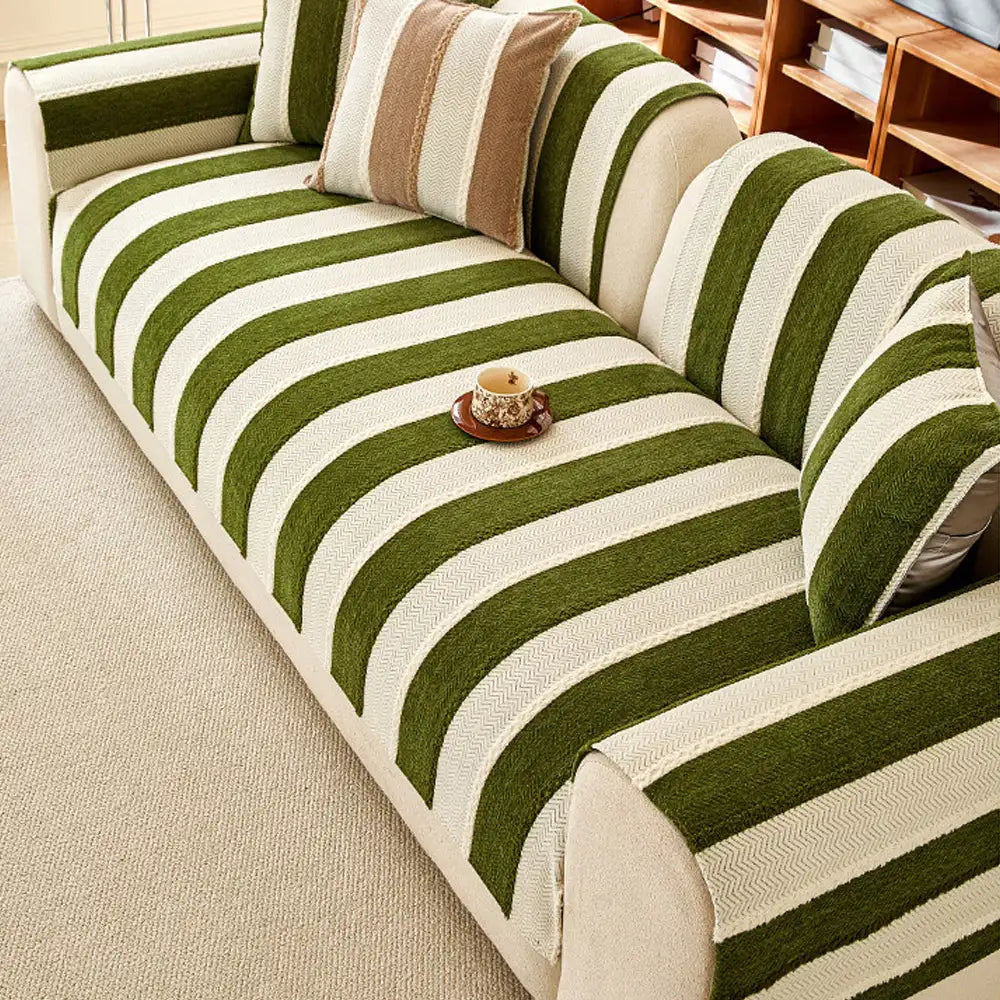 Couch Cover | Vintage Striped Chenille, Non-Slip Backing 8