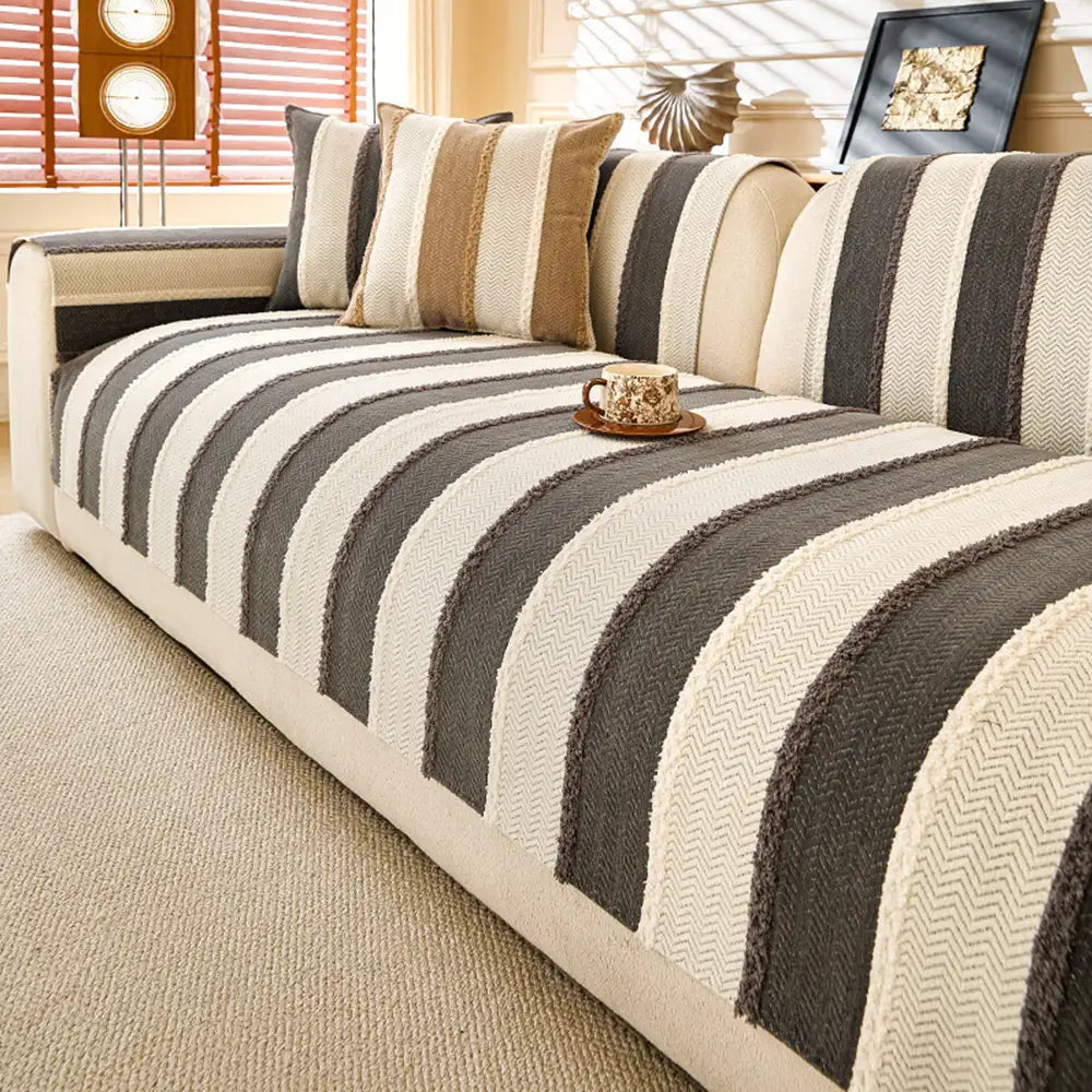 Couch Cover | Vintage Striped Chenille, Non-Slip Backing 9
