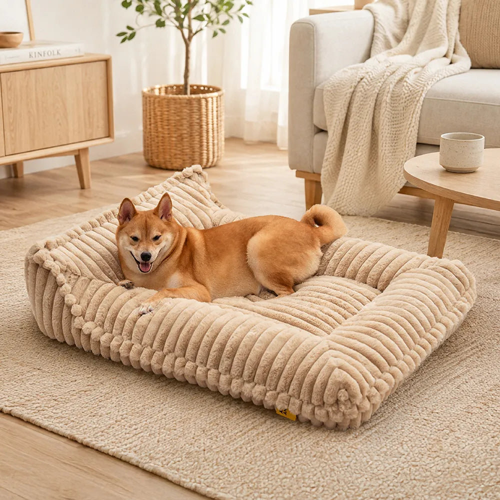Dog Bed | Orthopedic Foam, Ribbed Plush Bolsters 1
