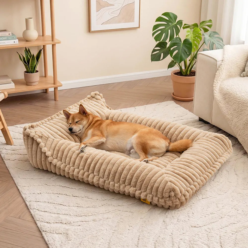 Dog Bed | Orthopedic Foam, Ribbed Plush Bolsters 8