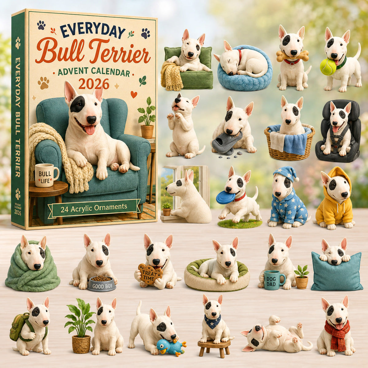 Everyday Bull Terrier Advent Calendar 2026 - 24 Unique Acrylic Ornaments for Holiday Countdown 0