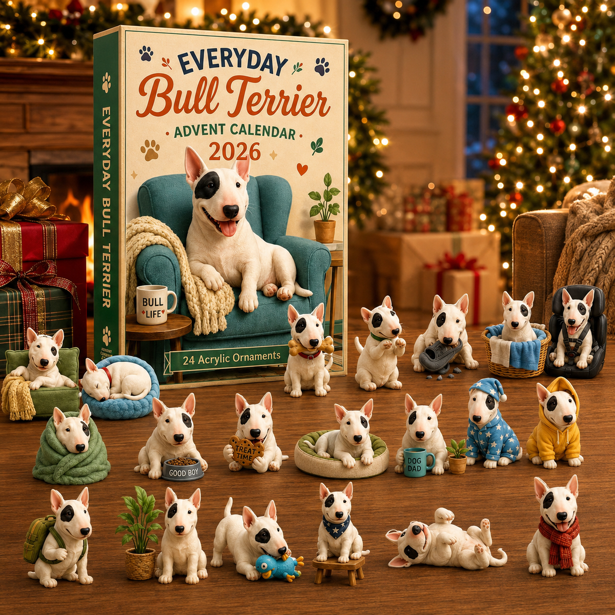 Everyday Bull Terrier Advent Calendar 2026 - 24 Unique Acrylic Ornaments for Holiday Countdown 1
