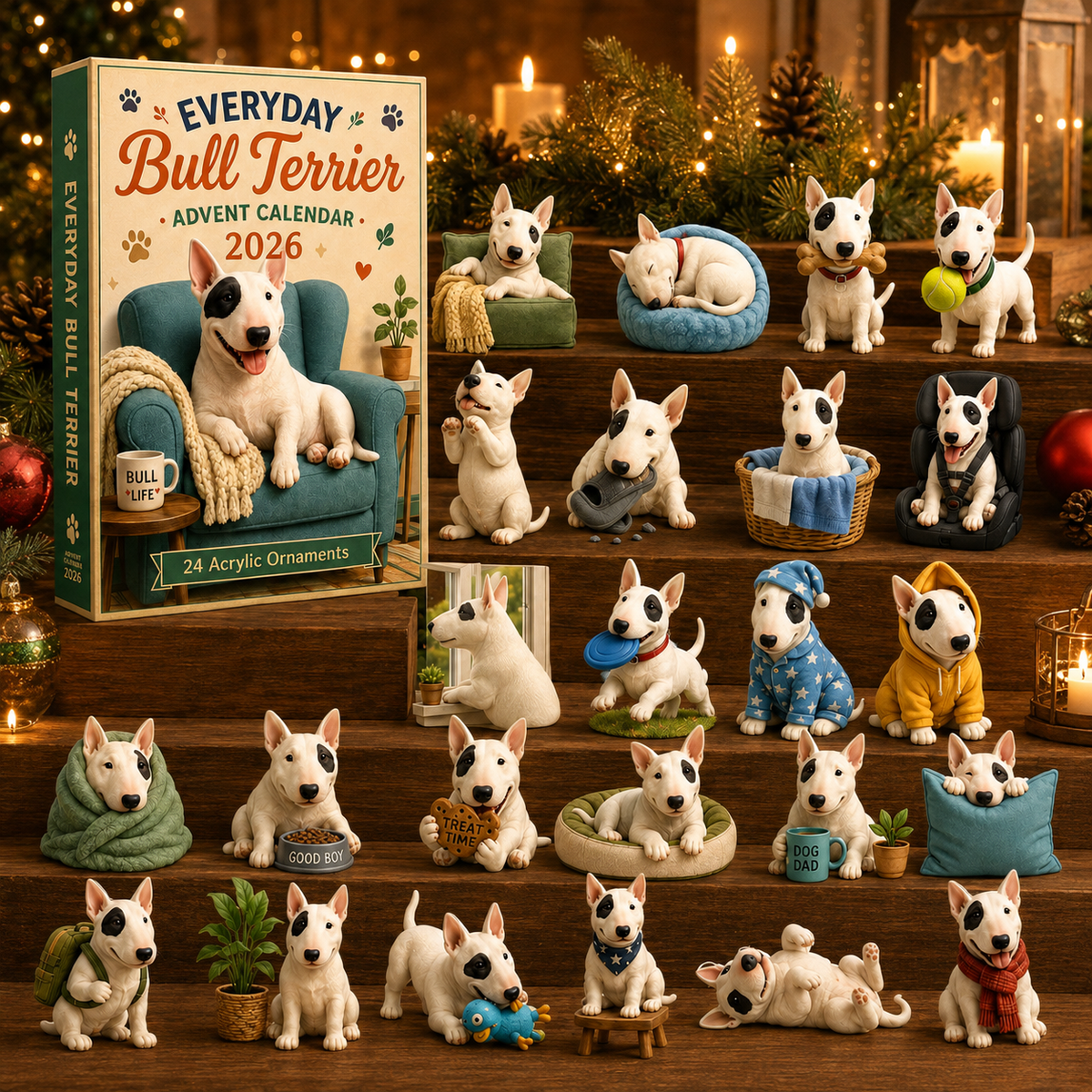 Everyday Bull Terrier Advent Calendar 2026 - 24 Unique Acrylic Ornaments for Holiday Countdown 4