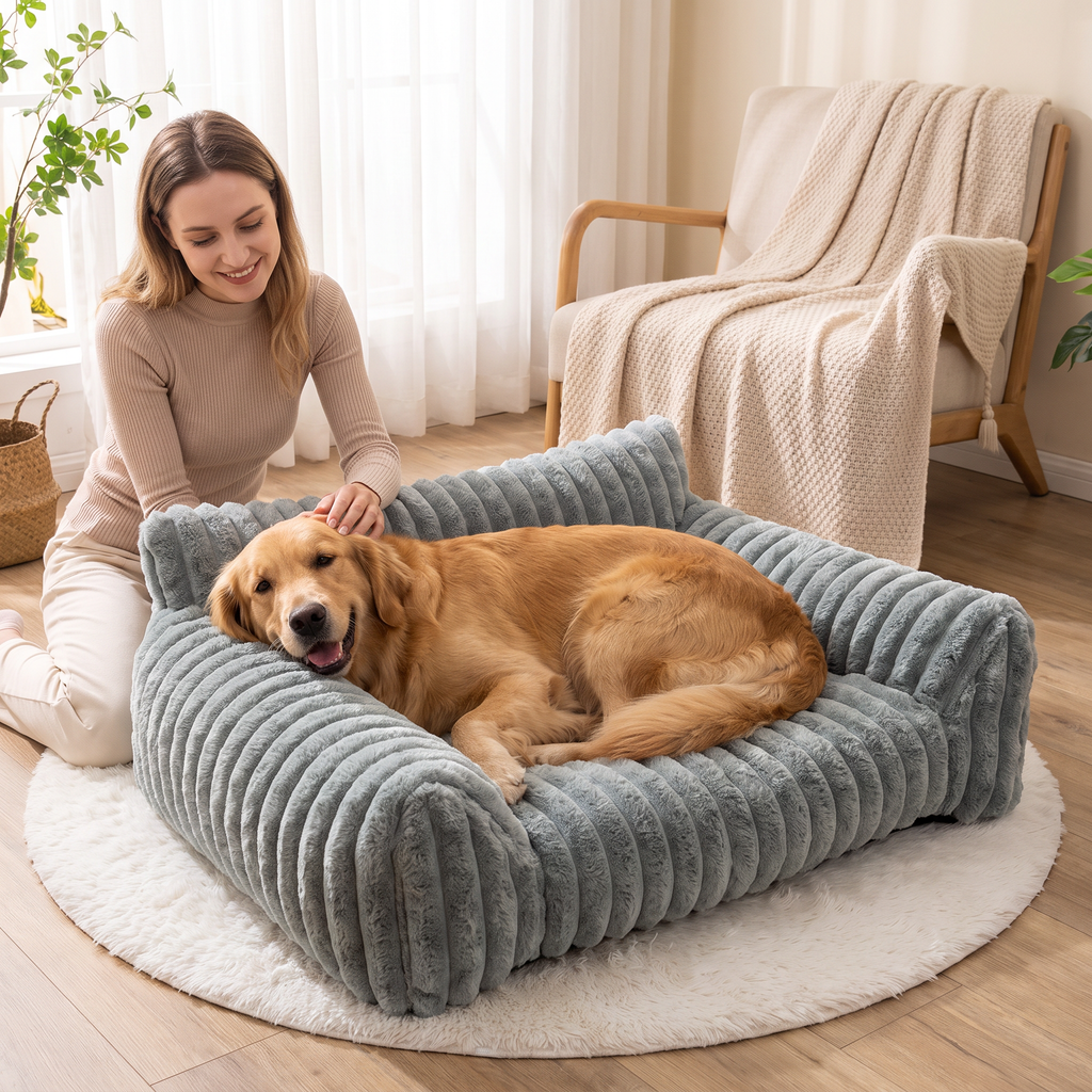 Fluffy Cloud Dog Bed - Plush Large Pet Sofa with Soft Bolsters & Removable Cover for Ultimate Comfort 0