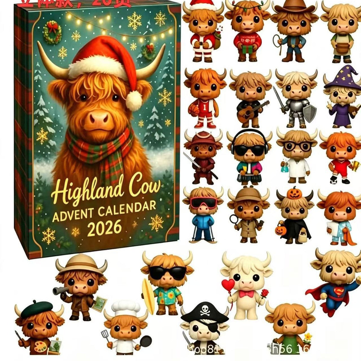 Highland cow advent calendar with 24 numbered doors