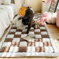 Pet Mat Bed | Cream Plaid Pattern, Chenille Fabric 0