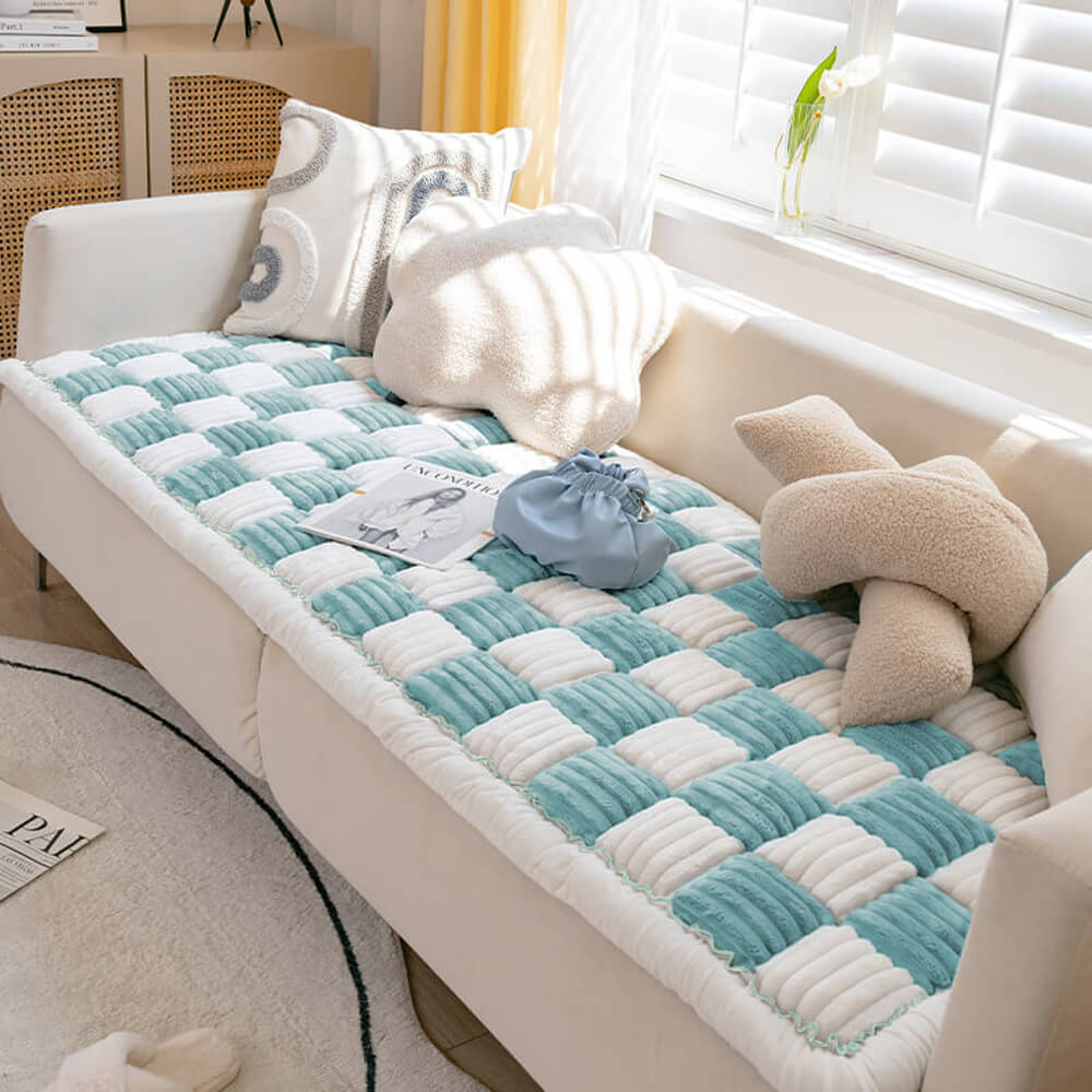 Pet Mat Bed | Cream Plaid Pattern, Chenille Fabric 10