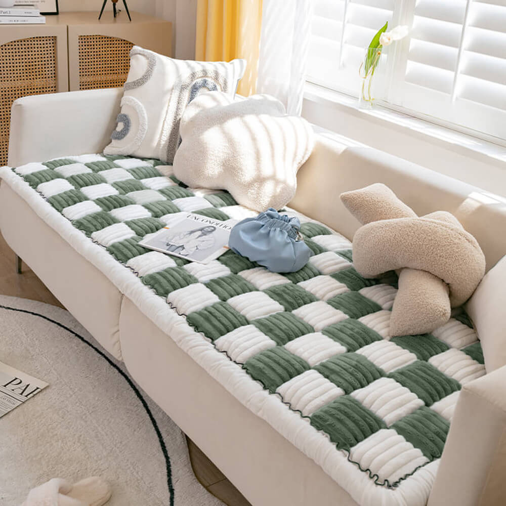 Pet Mat Bed | Cream Plaid Pattern, Chenille Fabric 11