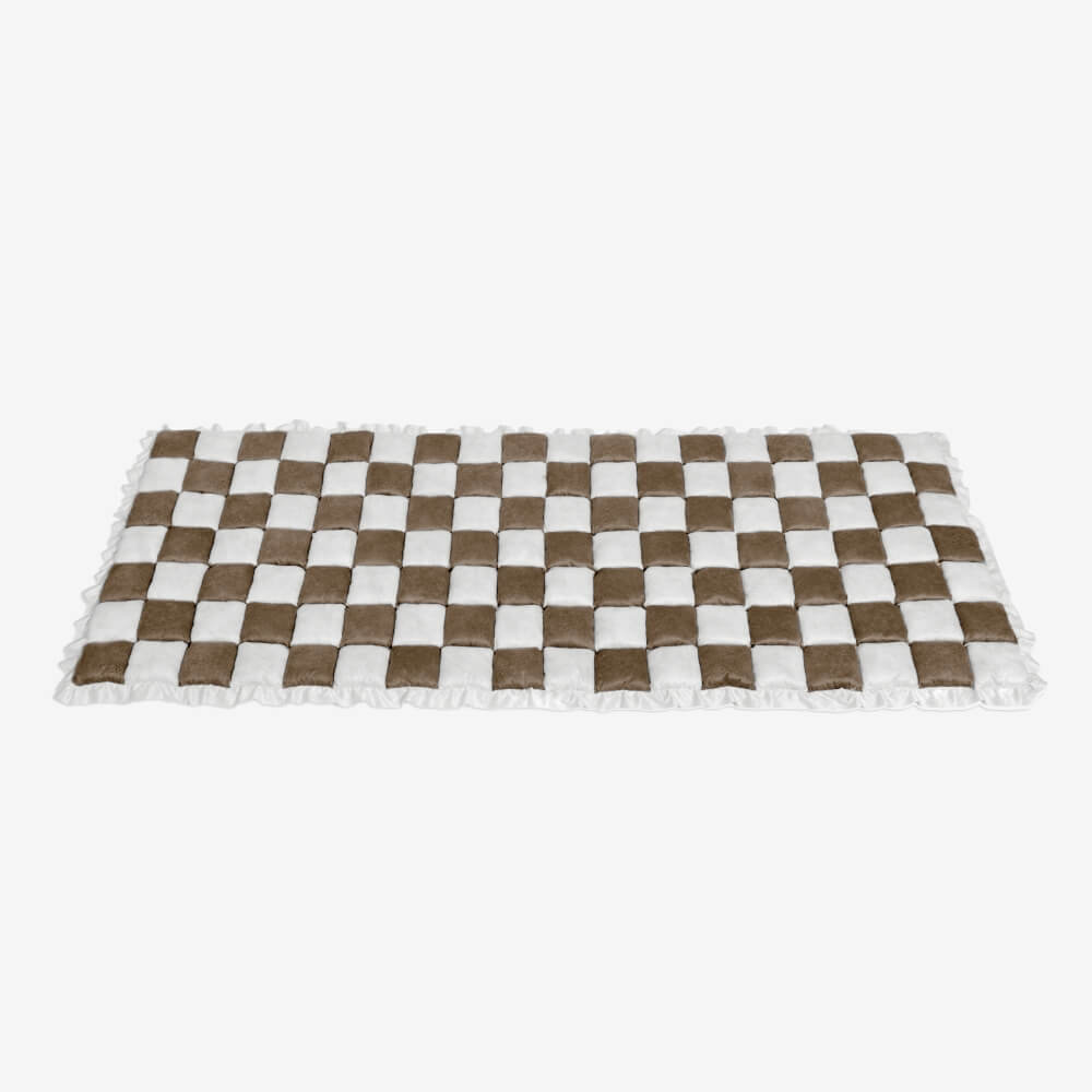 Pet Mat Bed | Cream Plaid Pattern, Chenille Fabric 13