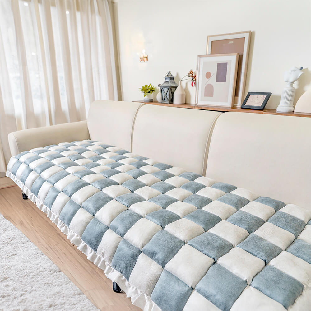 Pet Mat Bed | Cream Plaid Pattern, Chenille Fabric 15