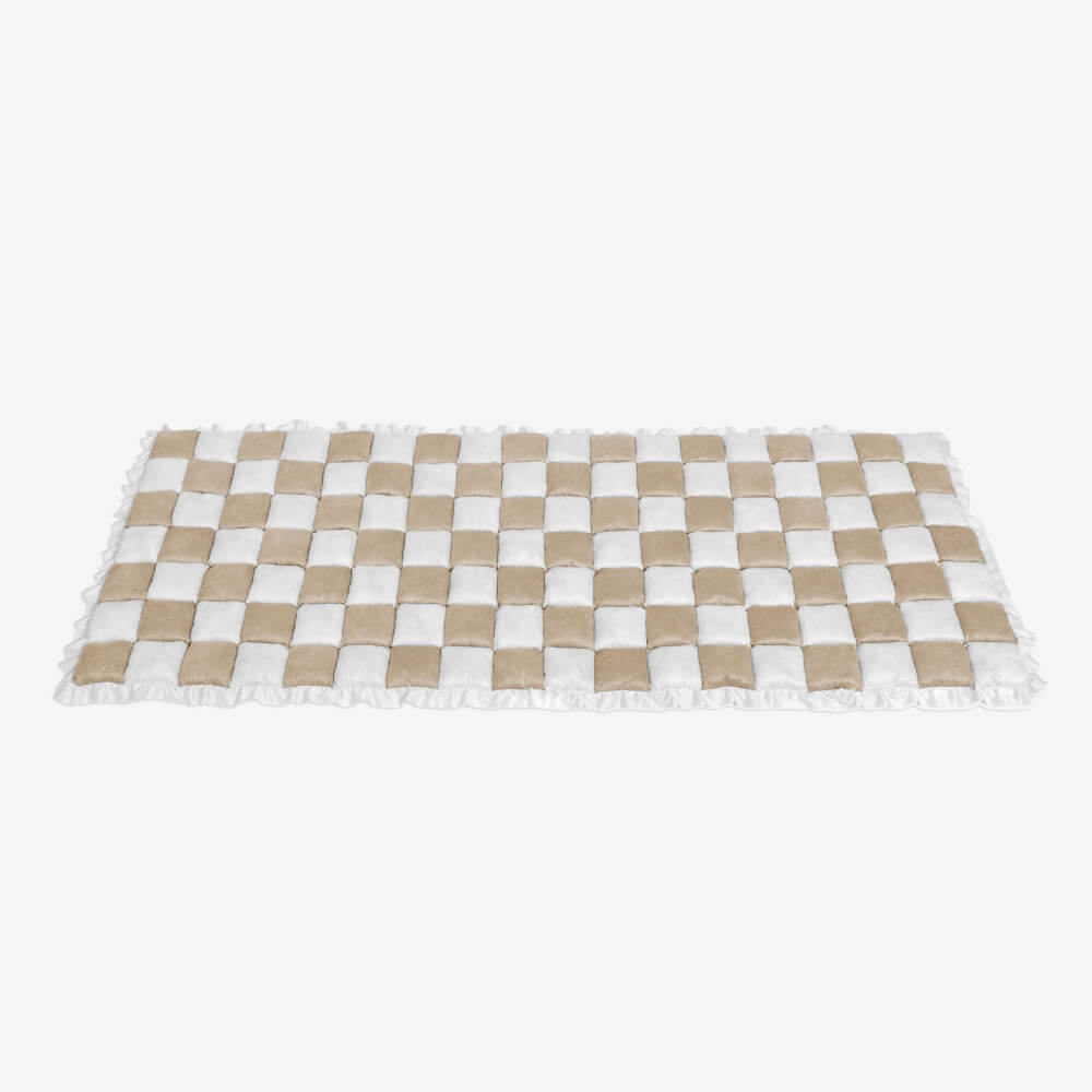Pet Mat Bed | Cream Plaid Pattern, Chenille Fabric 9