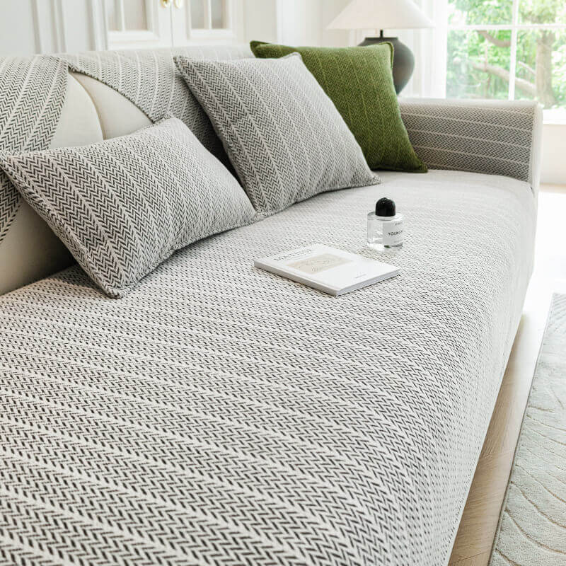 Sofa Cover | Chenille Fabric, Herringbone Pattern 1