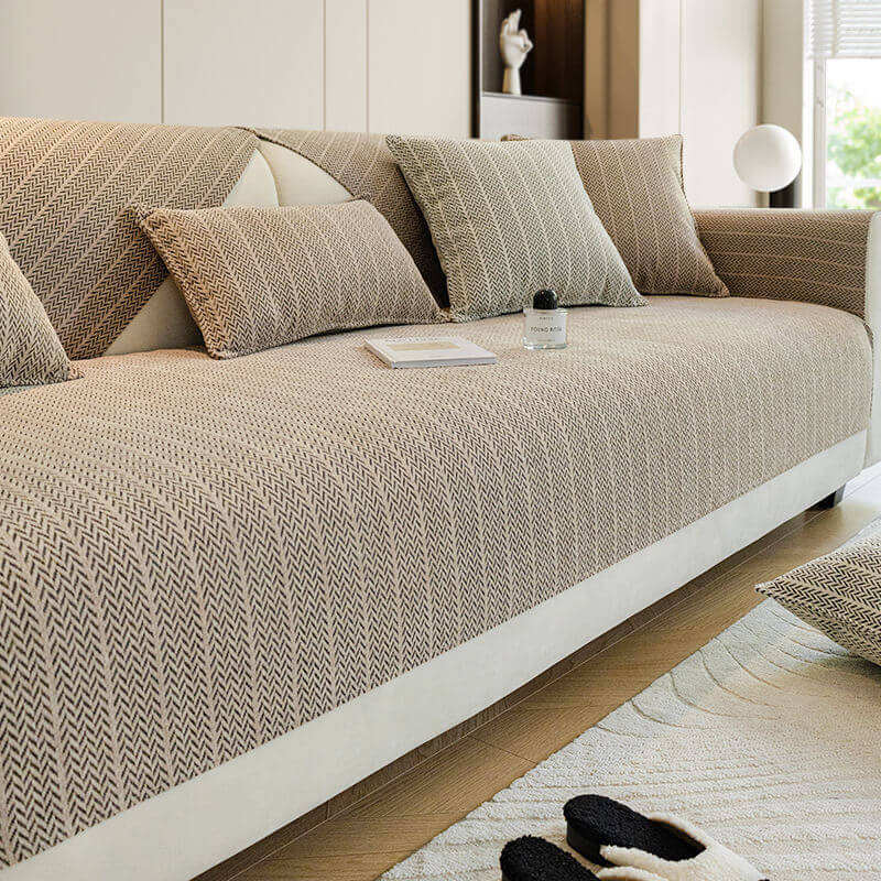 Sofa Cover | Chenille Fabric, Herringbone Pattern 6