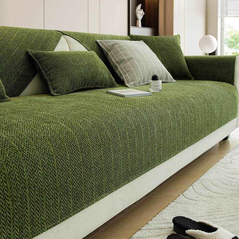 Sofa Cover | Chenille Fabric, Herringbone Pattern 7