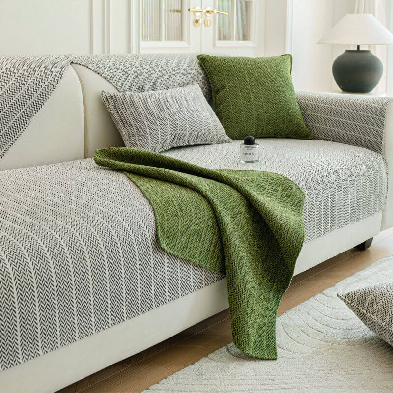 Sofa Cover | Chenille Fabric, Herringbone Pattern 8