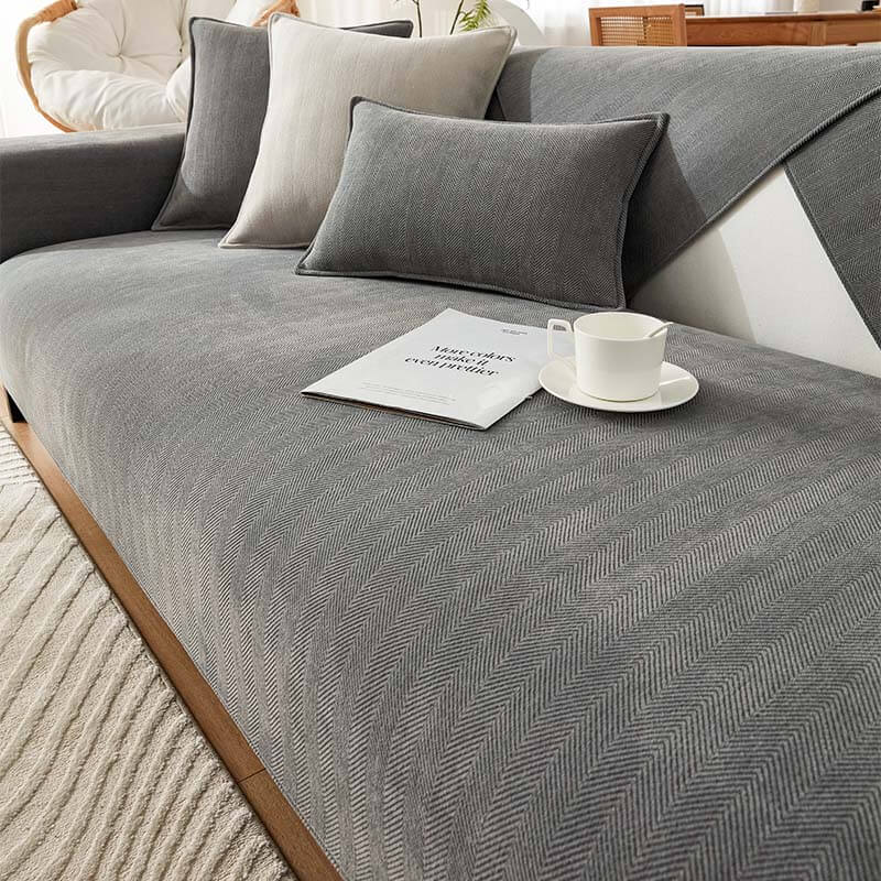 Sofa Cover | Herringbone Chenille Fabric, Tailored Fit 11