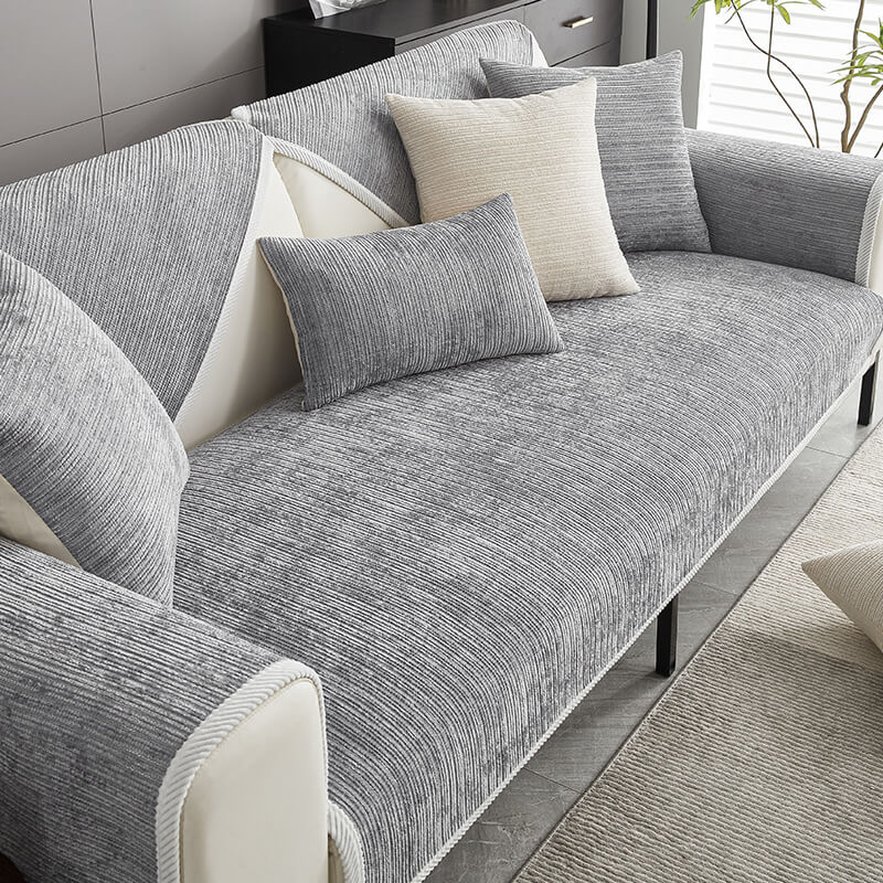 Sofa Cover | Striped Chenille Fabric, Non-Slip Backing 0