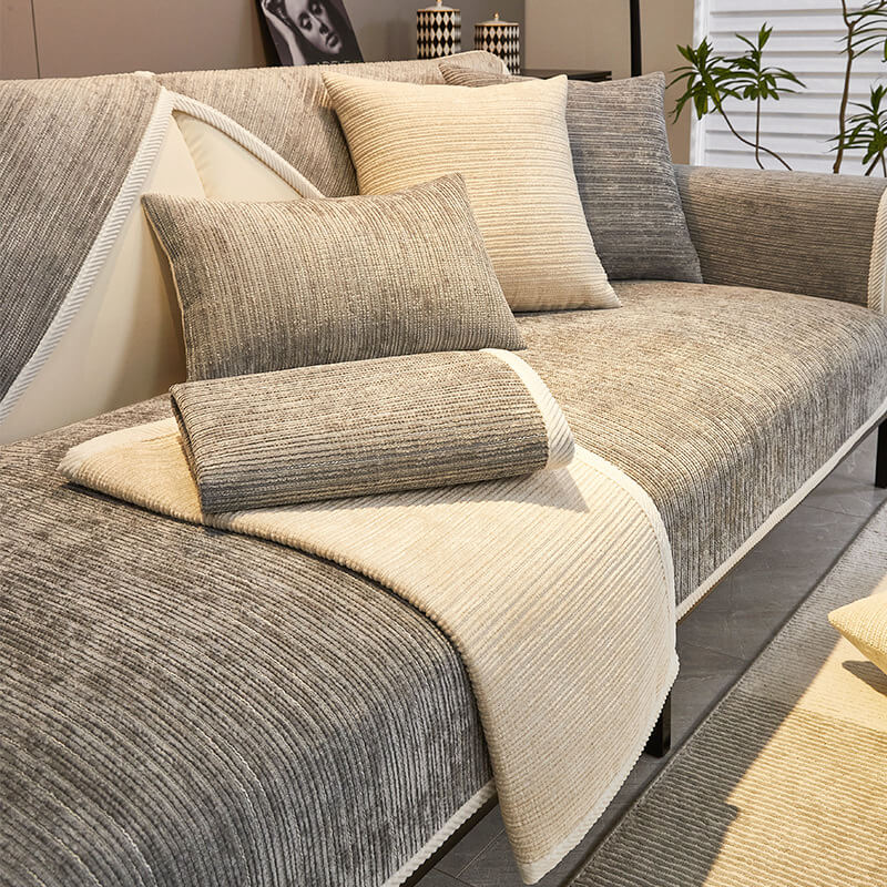 Sofa Cover | Striped Chenille Fabric, Non-Slip Backing 2