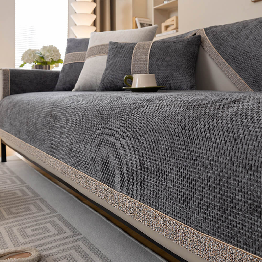 Sofa Cover | Tweed Woven Texture, Chenille Fabric 10